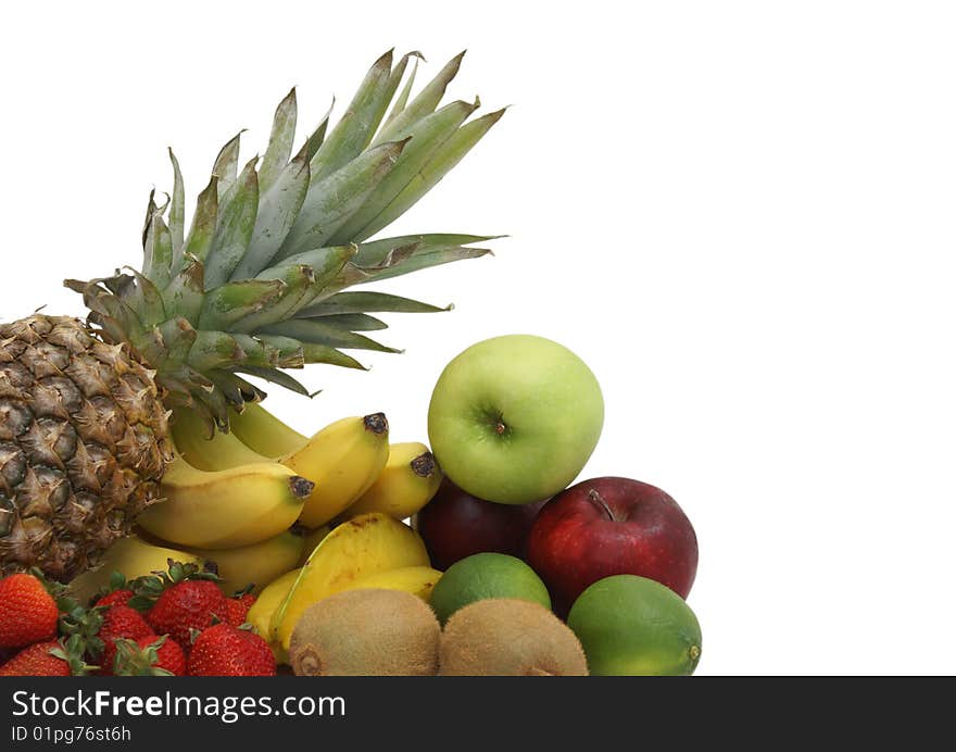 An arrangement of various fruits on a white background. An arrangement of various fruits on a white background.