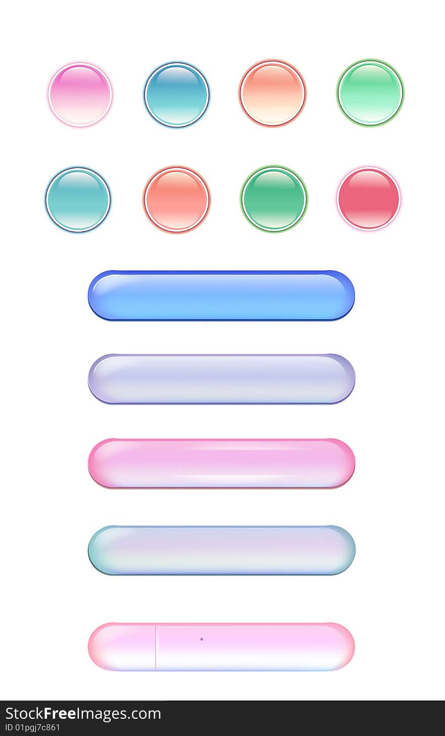 Rectangle buttons and round buttons on the white background