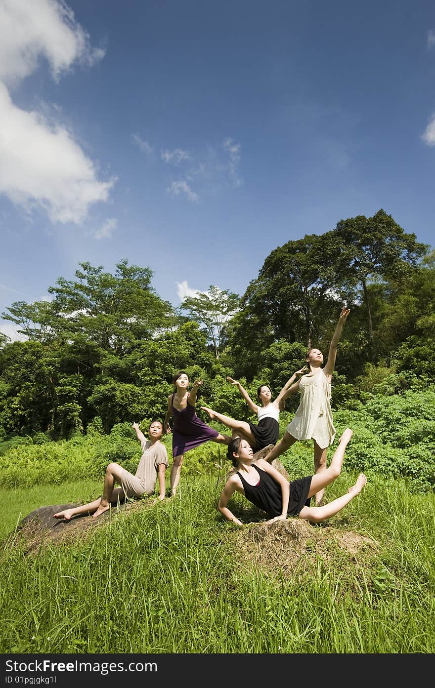 Portrait of asian ballet dancers outdoor