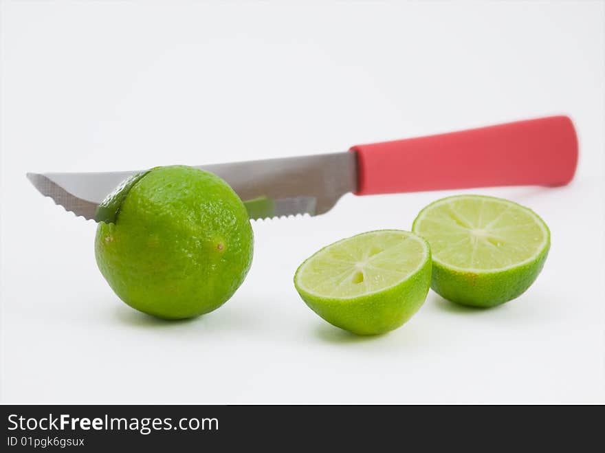 Lime being cut by knife