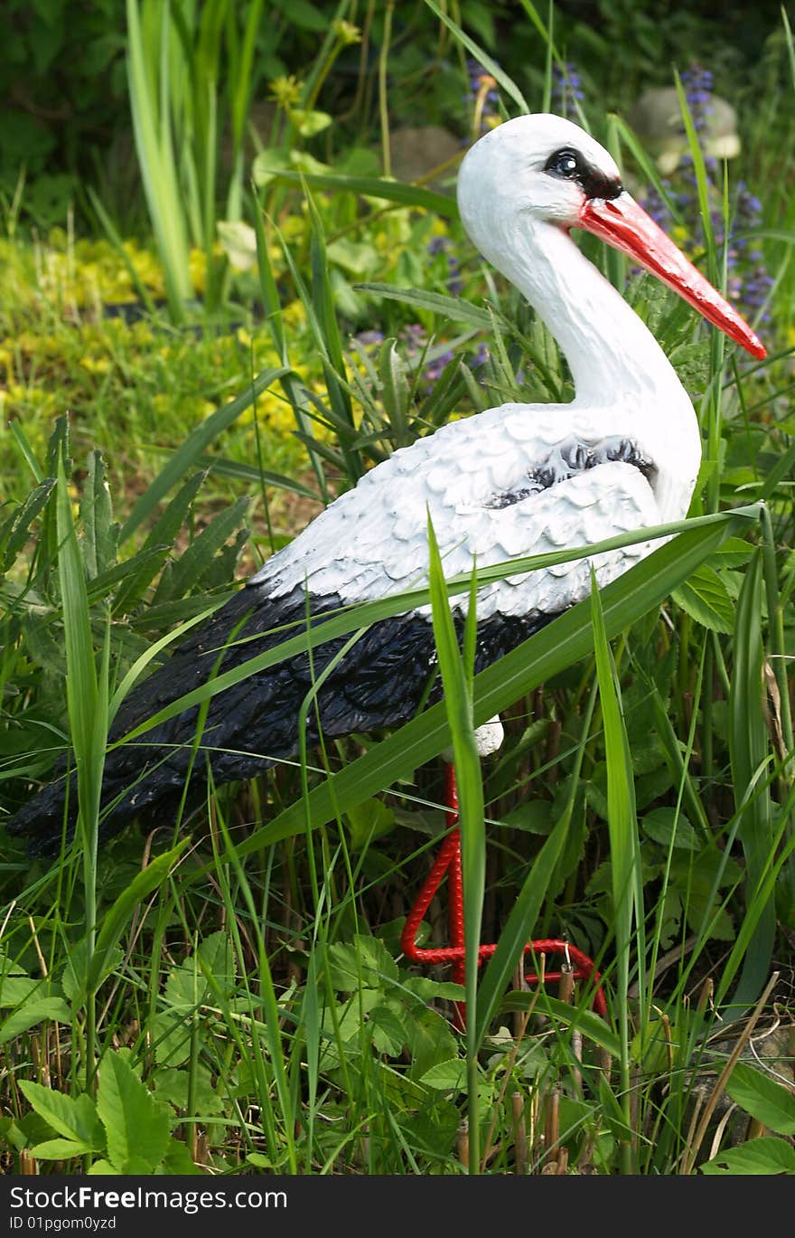 White stork little statue