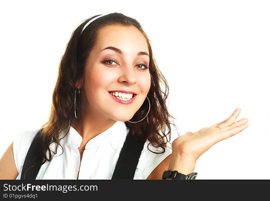 Portrait of a young beautiful confident businesswoman pointing at something. Portrait of a young beautiful confident businesswoman pointing at something