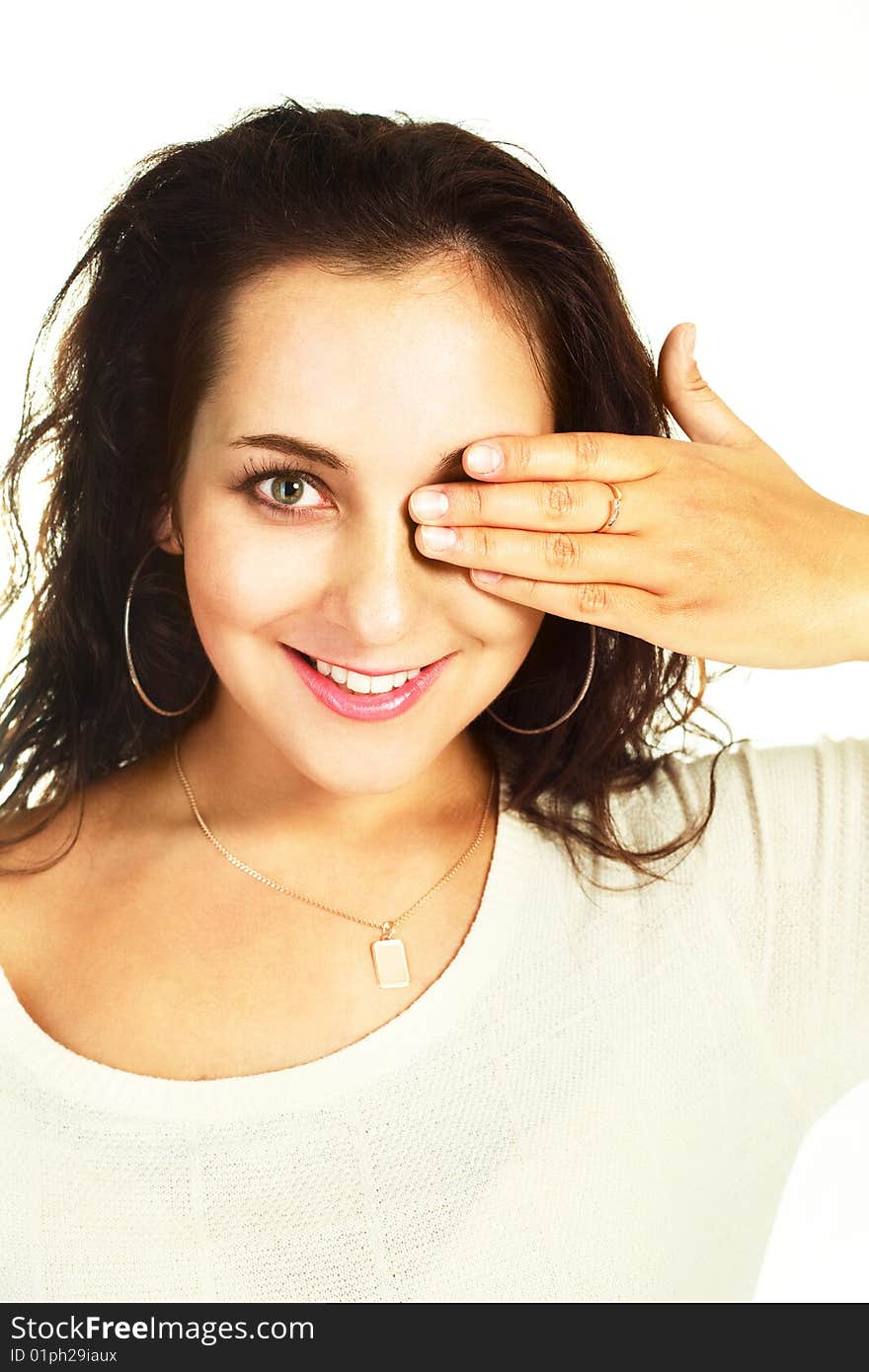 Girl closing her eye with a hand