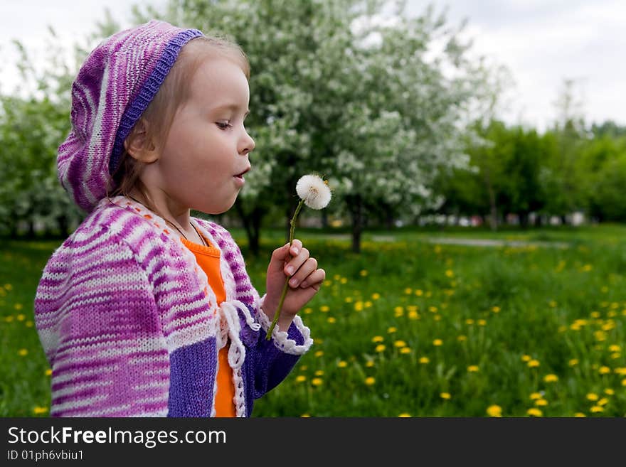 The girl and a dandelion