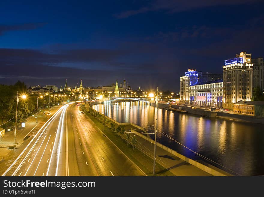 Moskow  sity night  river illuminated. Moskow  sity night  river illuminated