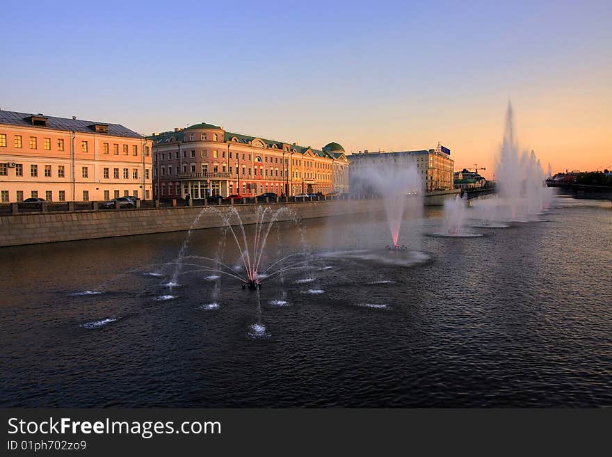 Moskow  sity night  river illuminated. Moskow  sity night  river illuminated