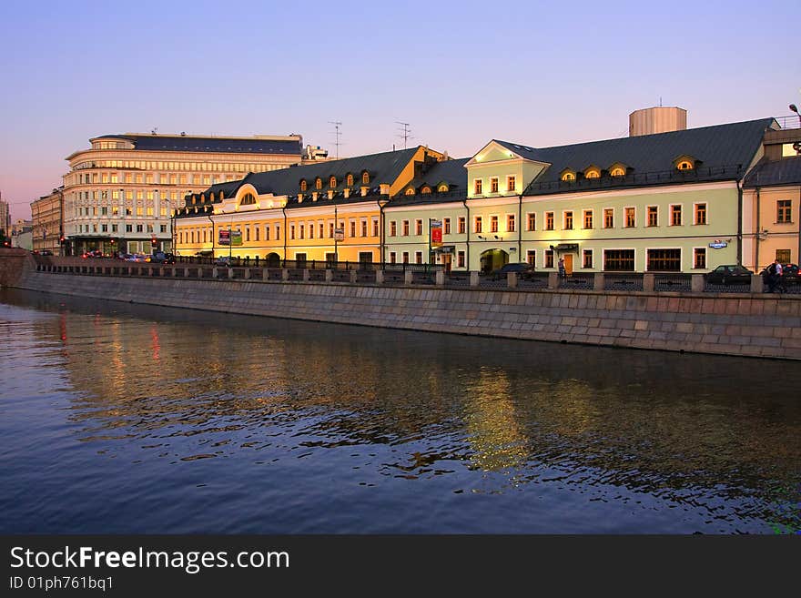 Moskow  sity night  river illuminated. Moskow  sity night  river illuminated