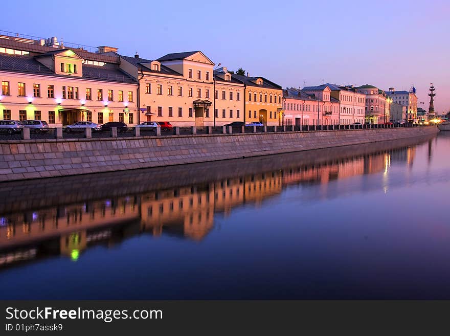 Moskow  sity night  river illuminated. Moskow  sity night  river illuminated