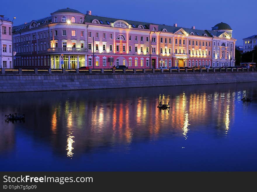 Moskow  sity night  river illuminated. Moskow  sity night  river illuminated