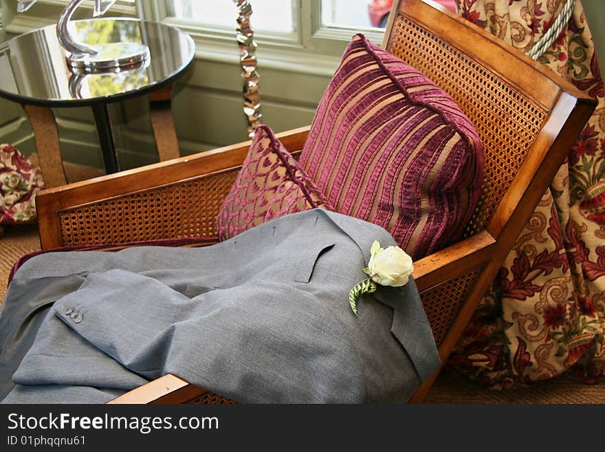 Jacket on Chair. That part of a wedding when the male guests begin to relax