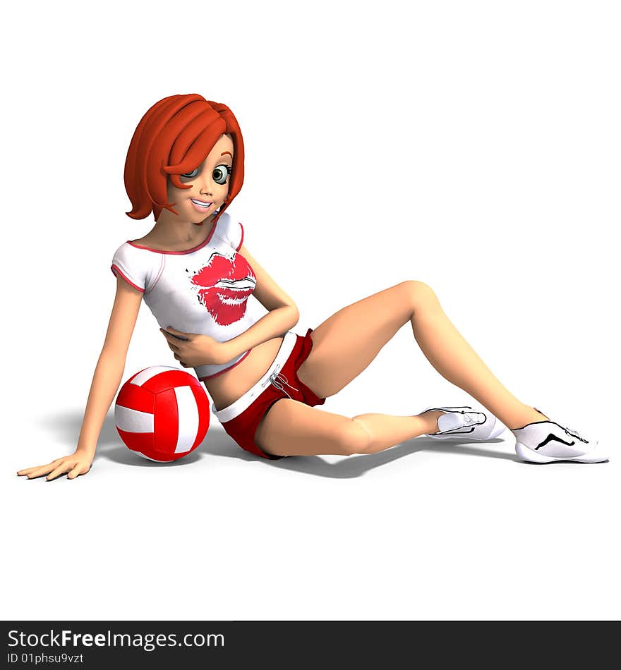 Rendering of a cartoon kid who plays volleyball. With Clipping Path and shadow over white. Rendering of a cartoon kid who plays volleyball. With Clipping Path and shadow over white