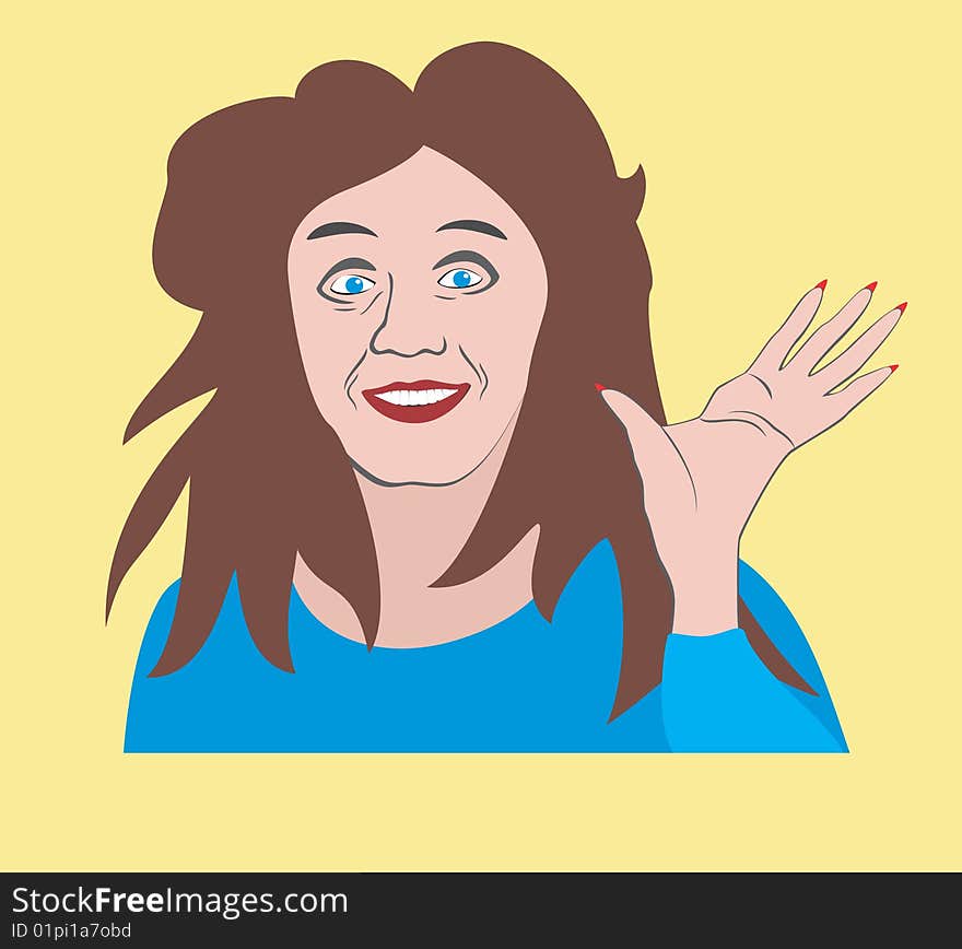 Elderly woman smiles and waves hand. Elderly woman smiles and waves hand