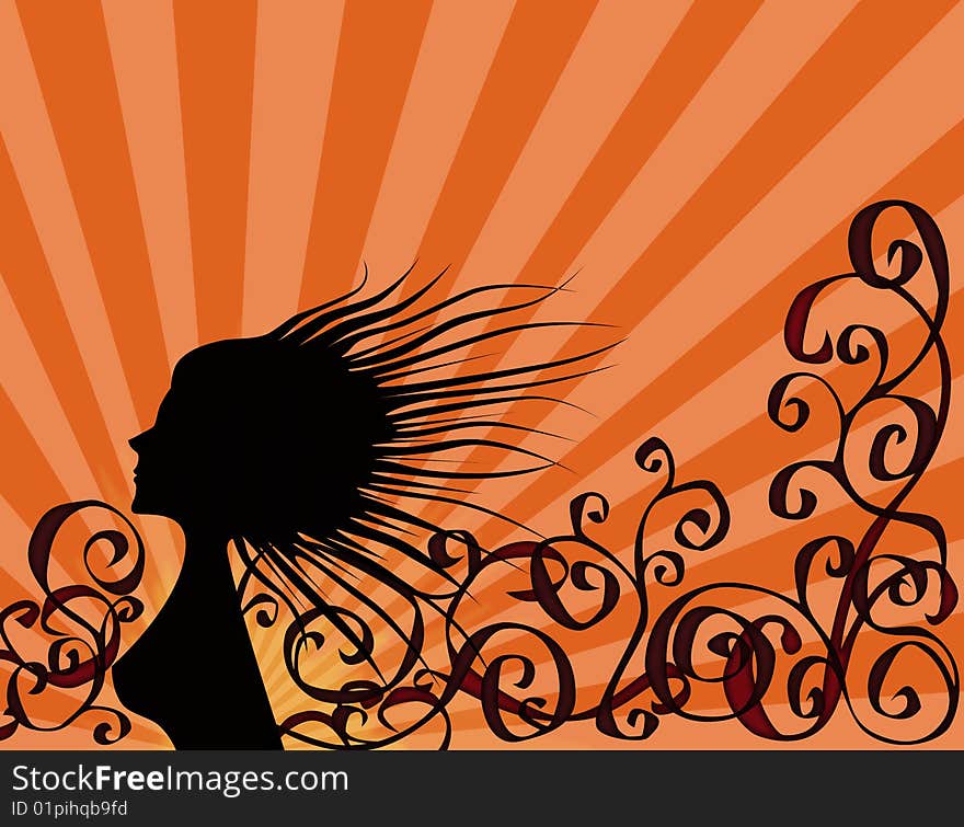 Illustration of girl on background with pattern. Illustration of girl on background with pattern