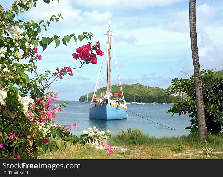 A schooner in the bay, Bequia, SVG. A schooner in the bay, Bequia, SVG