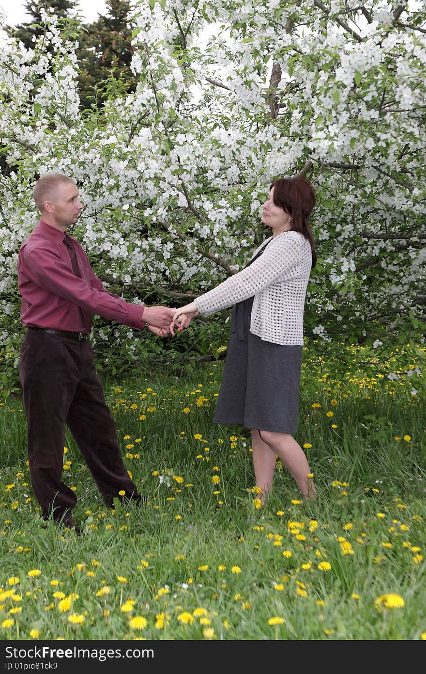 Meeting couple in the spring park, Russia