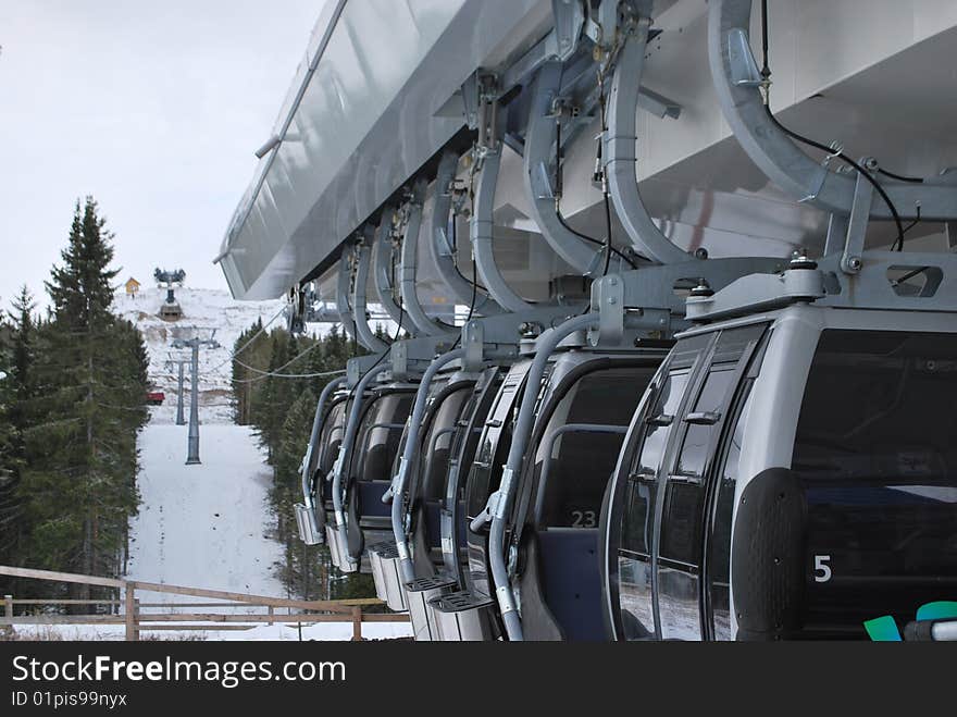 Few gondolas on the ski station