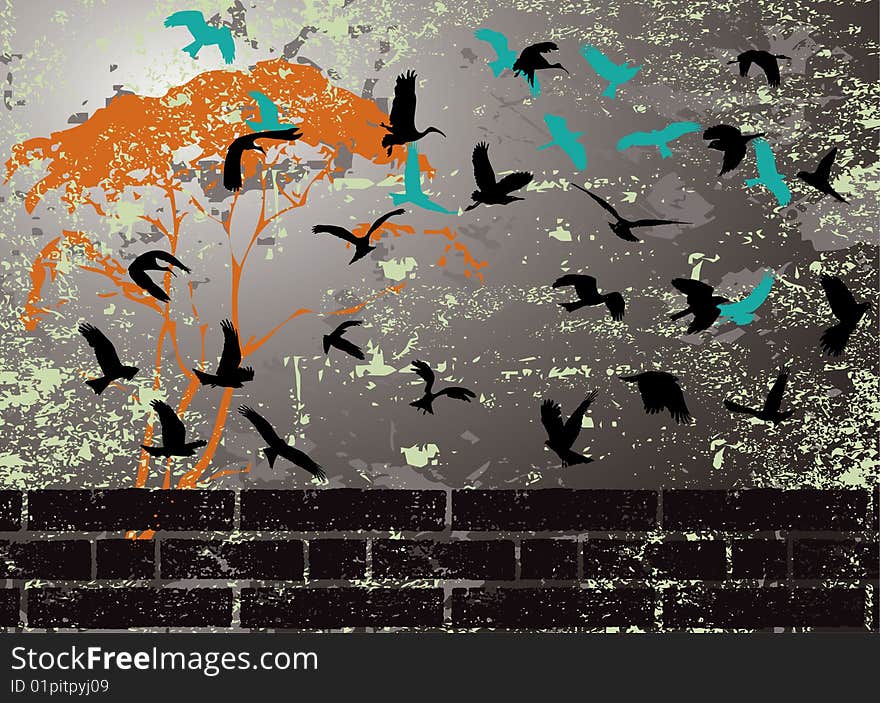 Grunge abstract bird silhouette raster