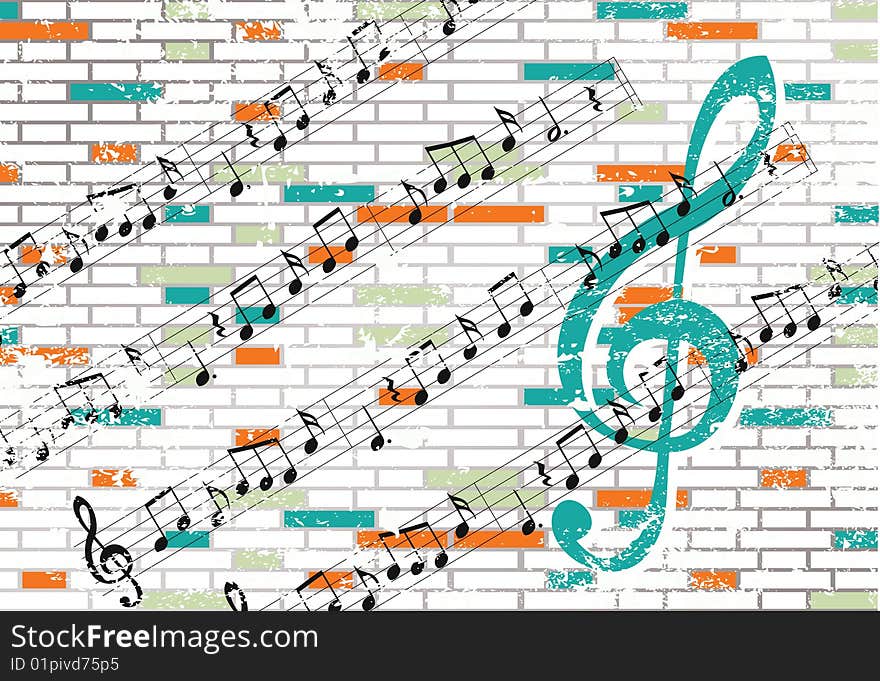 Brick wall and musical notes design