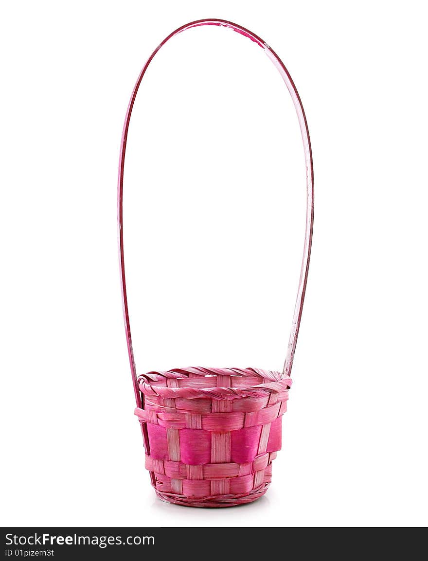 Empty Pink Wicker Basket Isolated on White Background