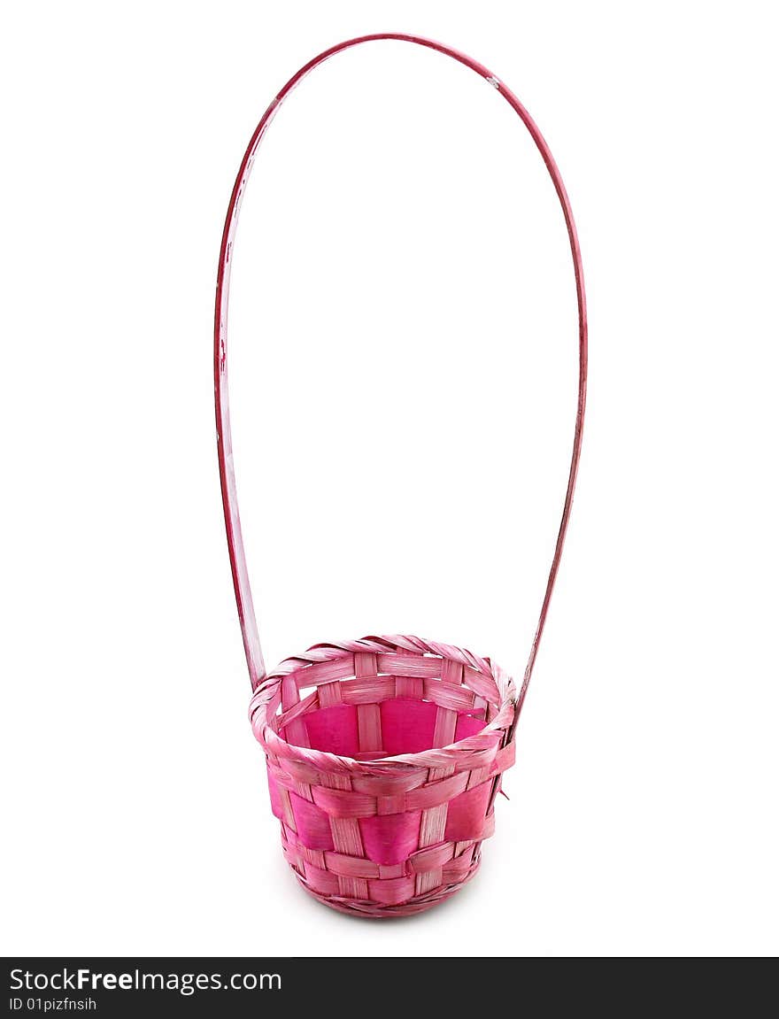 Empty Pink Wicker Basket Isolated