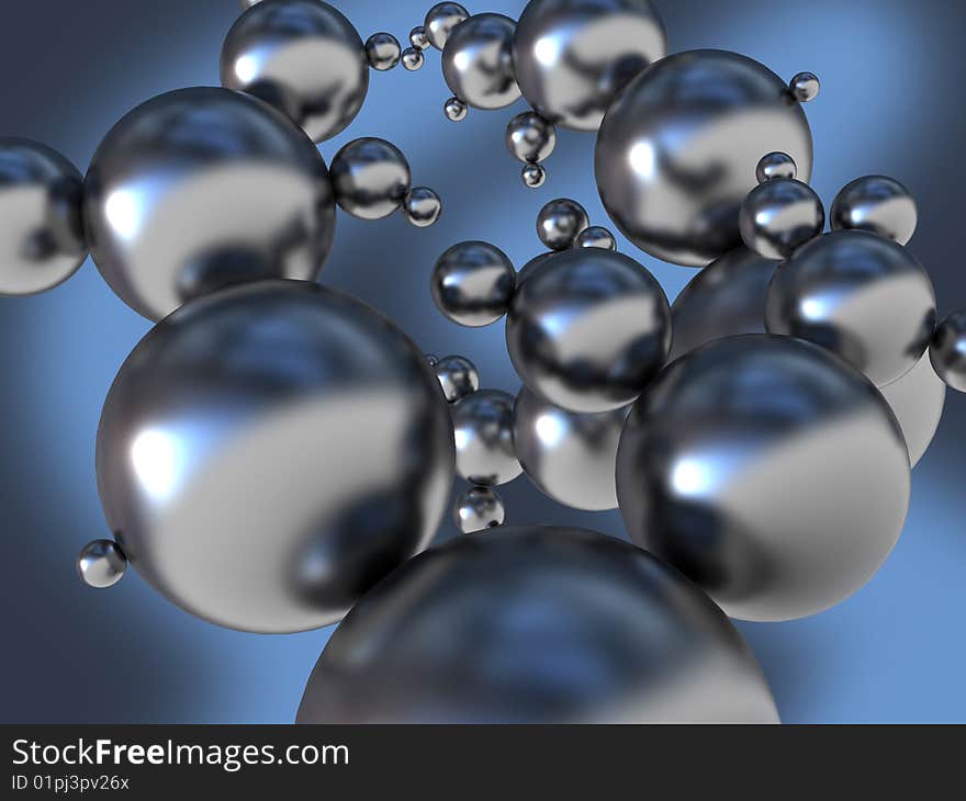 3d illustration of steel balls abstract structure