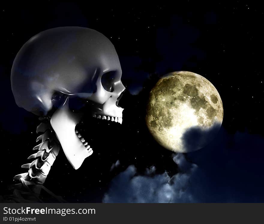 Shouting Skeleton And Nighttime Sky