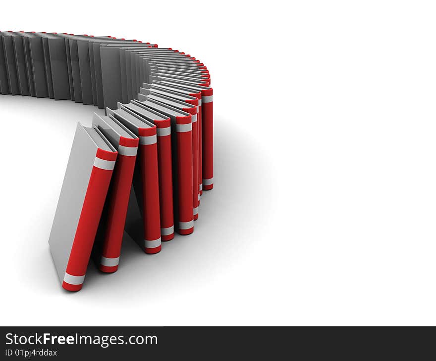 3d illustration of background with books heap at left side. 3d illustration of background with books heap at left side