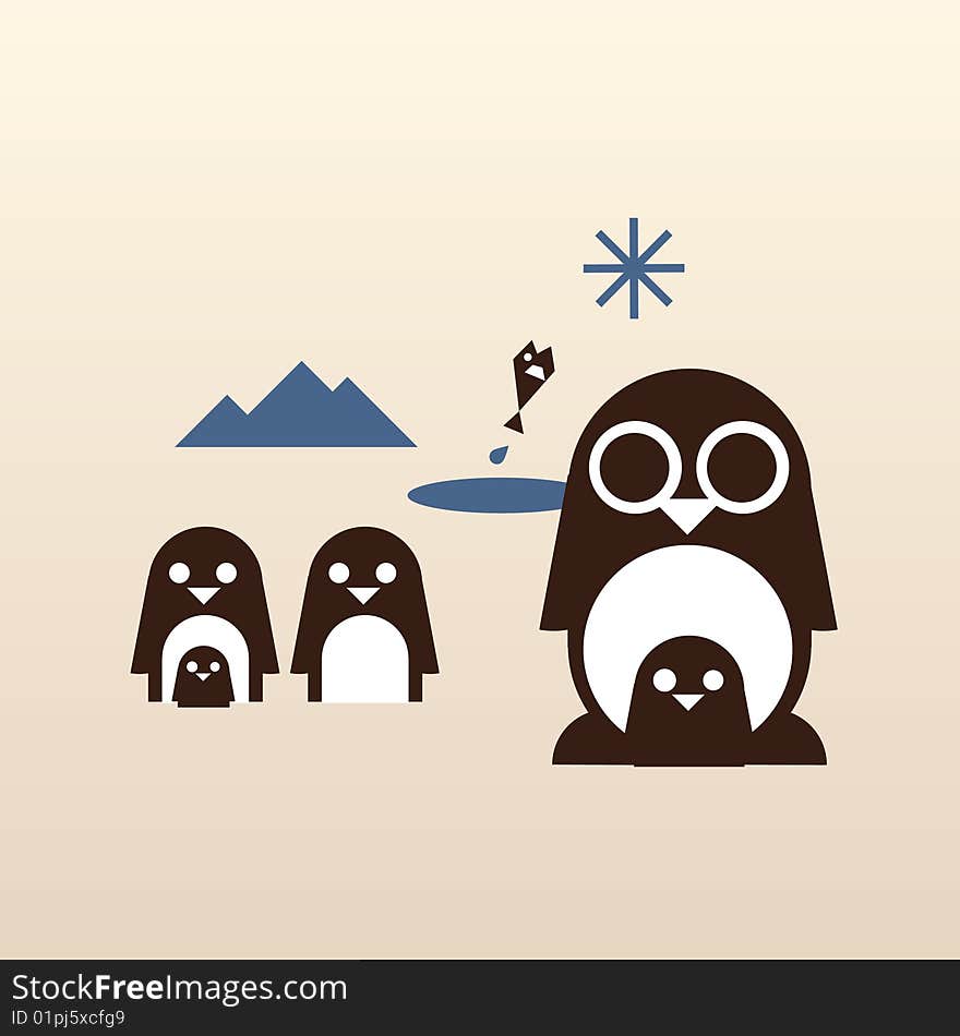 Stylish vector illustration of penguin family. Stylish vector illustration of penguin family