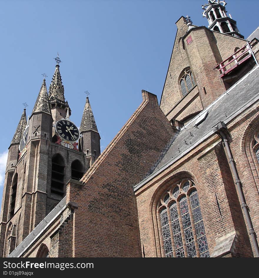 Old dutch church with leaded glass windows