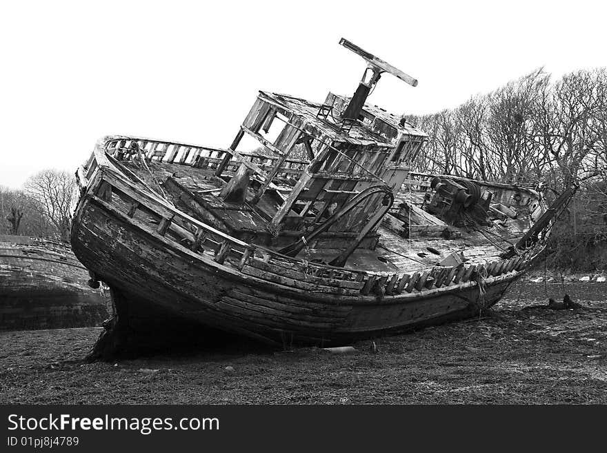 Black & White image of boat on th ebeach. Black & White image of boat on th ebeach