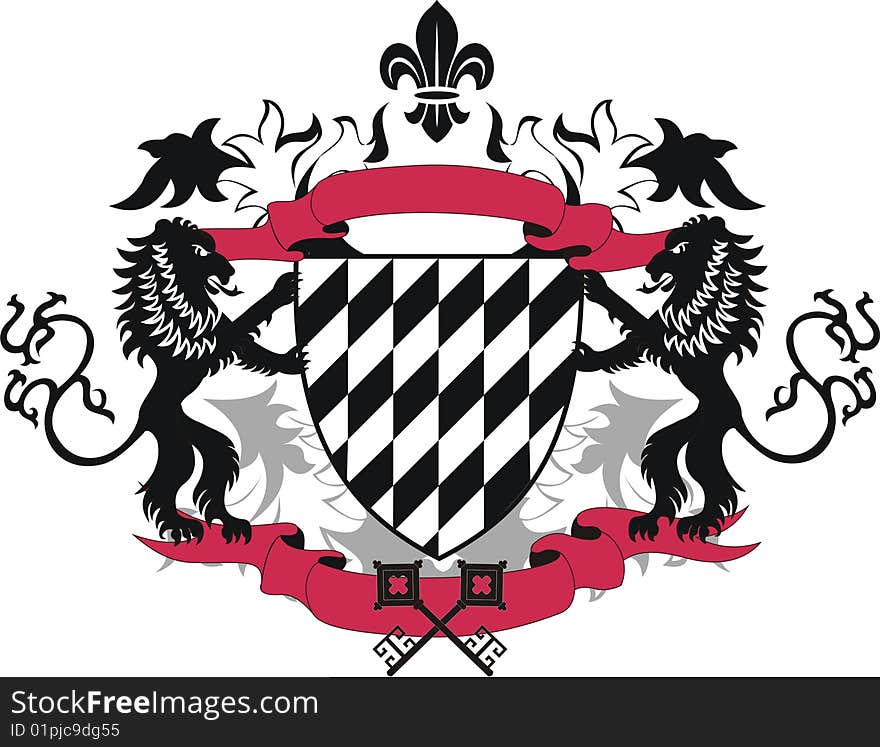 Grunge heraldic shield with two black lions - vector illustration in EPS 8 format