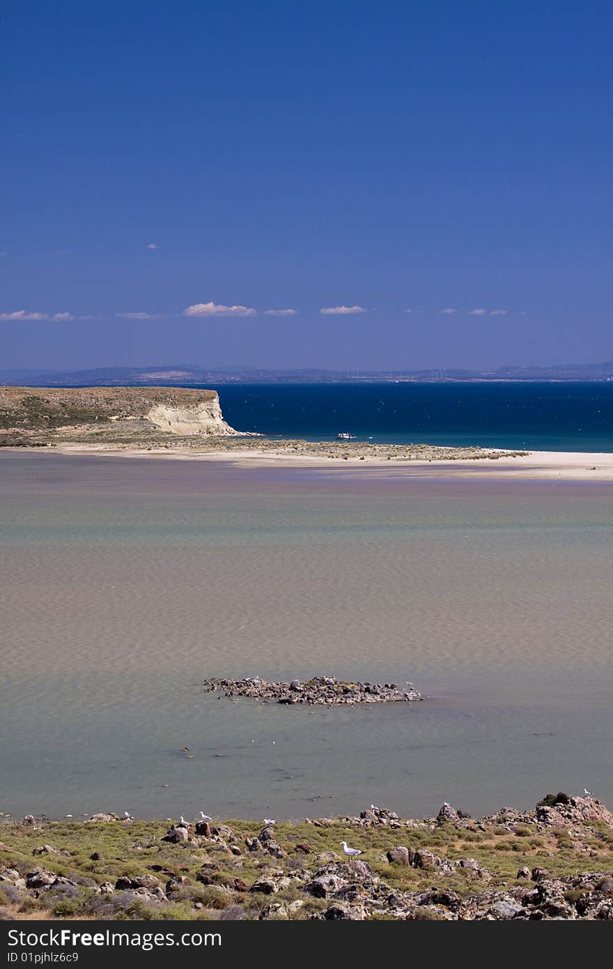 Salty lake on island Gokceada in Turkish aegean sea.