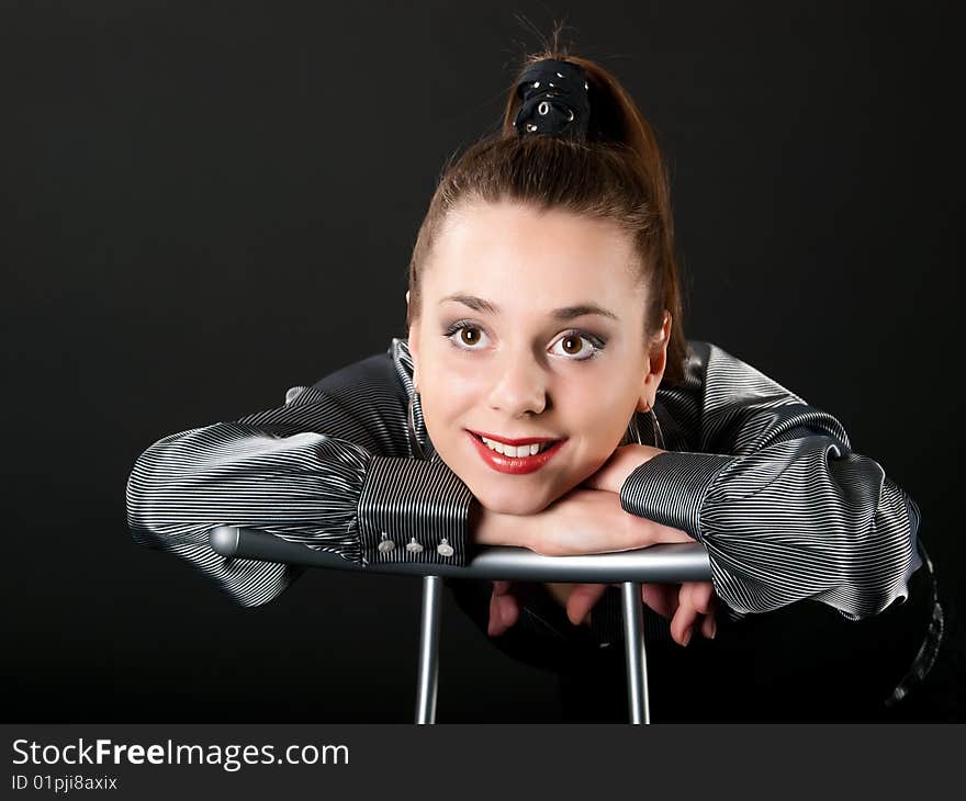 Portrait Of Smiling Girl With Lean On Hers Arm