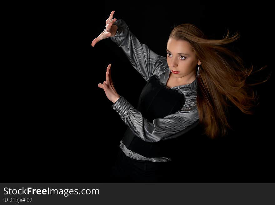 Young Girl  Defends By One S Arm From Wind