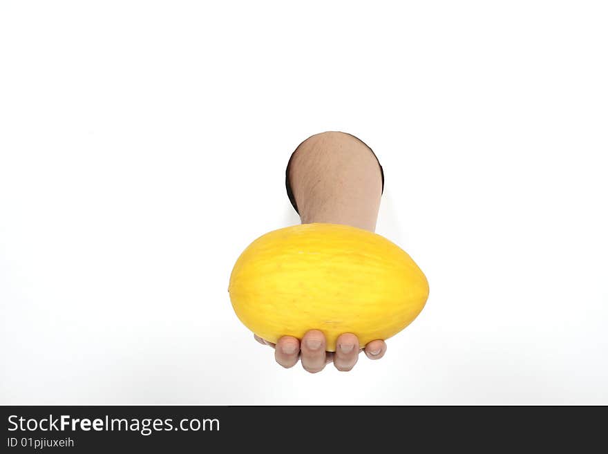 Yellow melon in man hand. Yellow melon in man hand