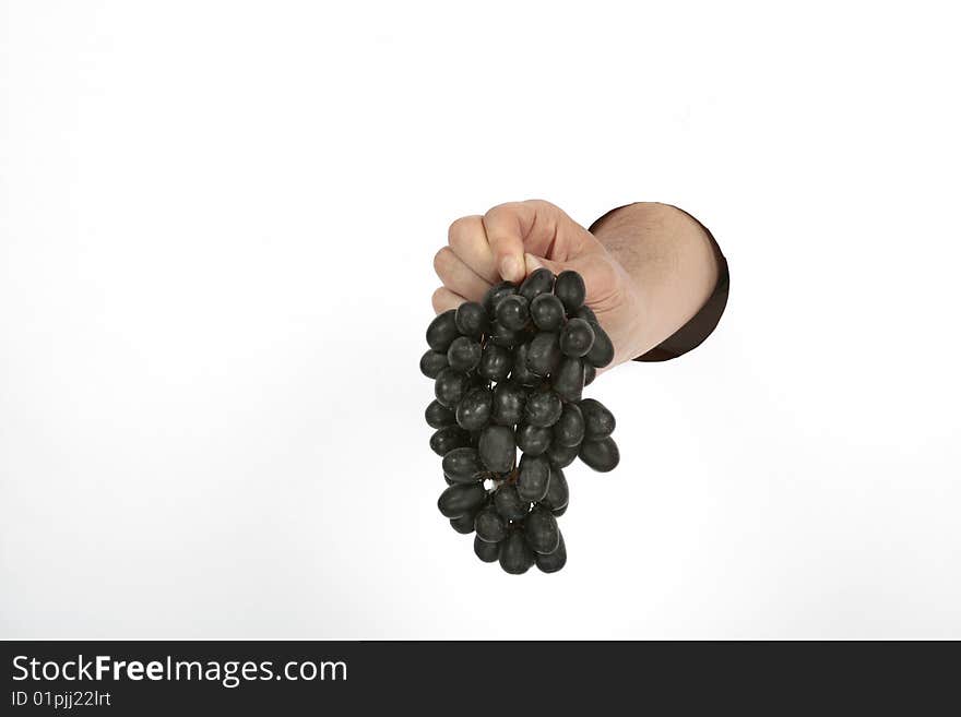 Dark grapes in hand