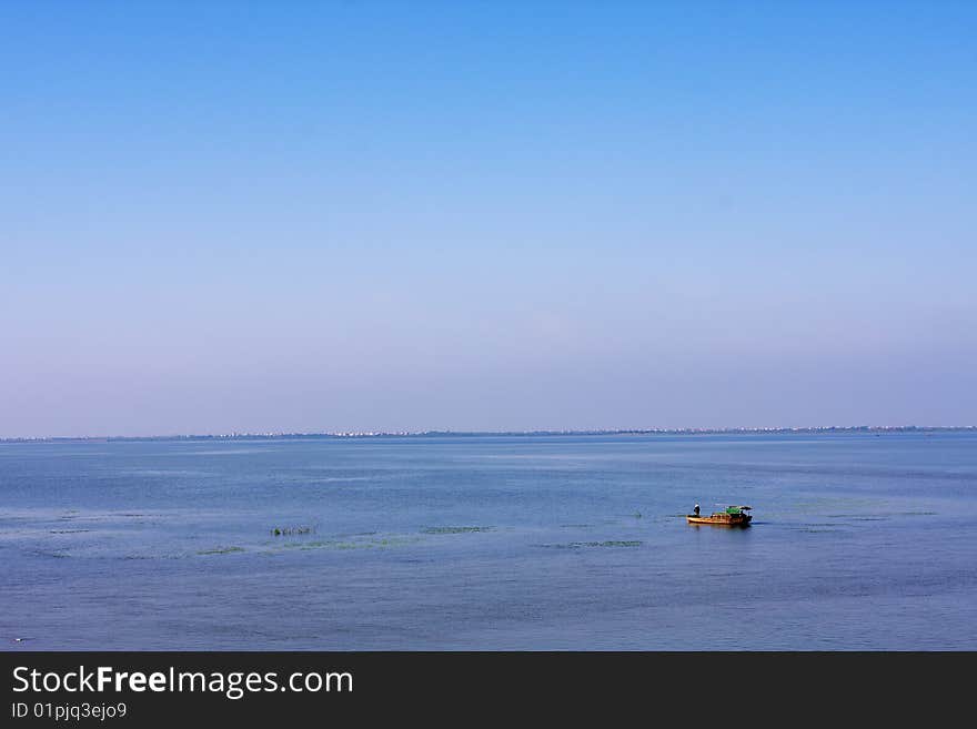 A boat in the lake. A boat in the lake