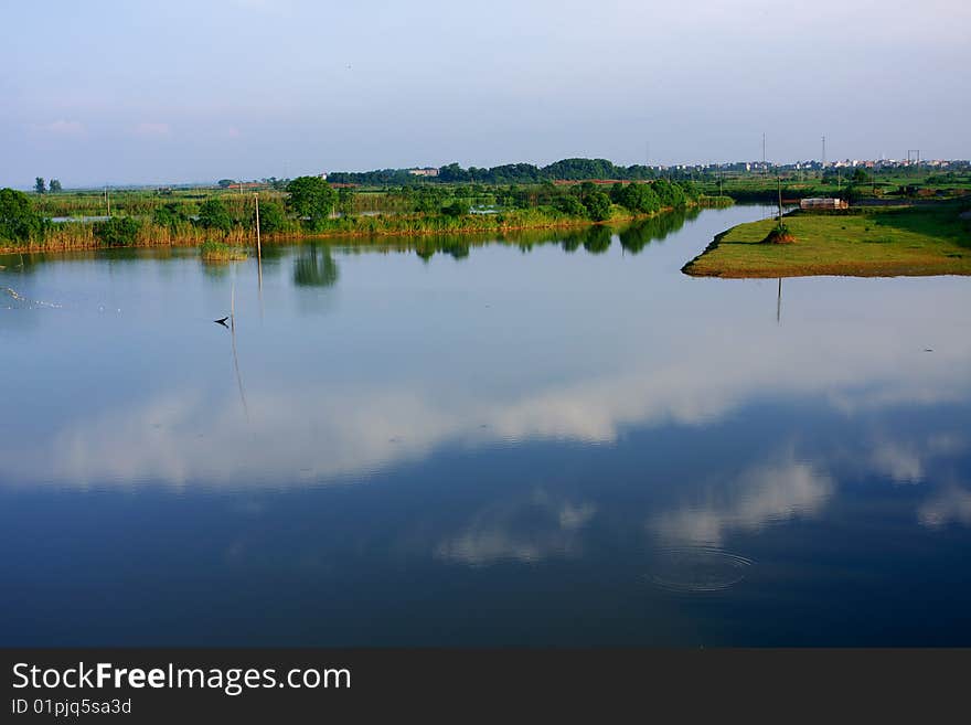 The river is very beautiful on fine days