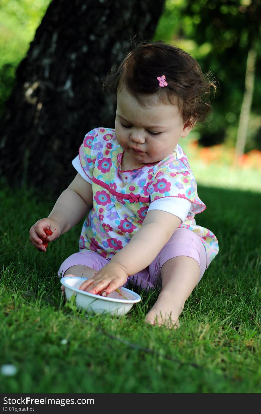 Baby girl in park