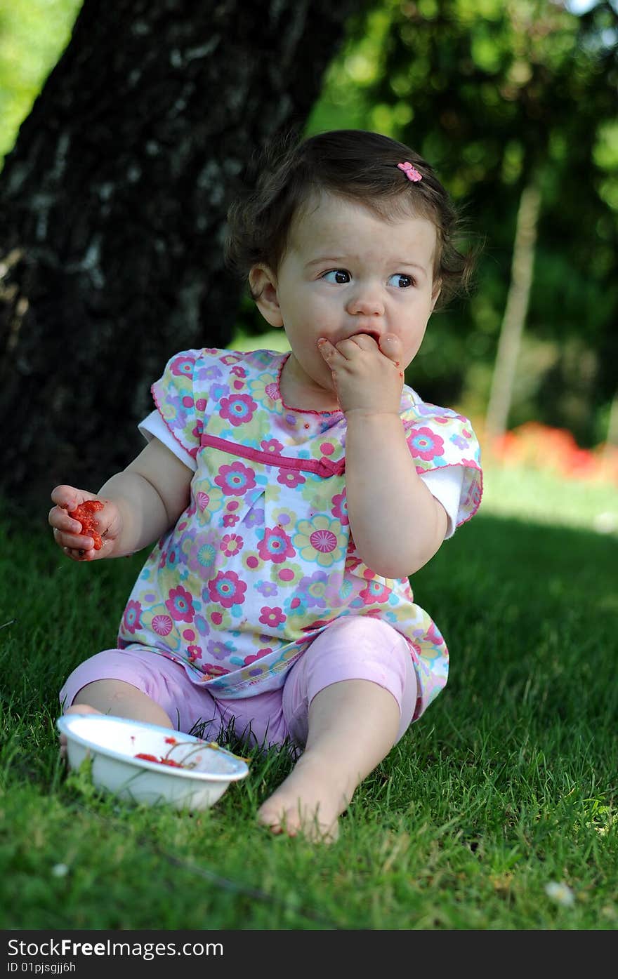 Baby girl in park