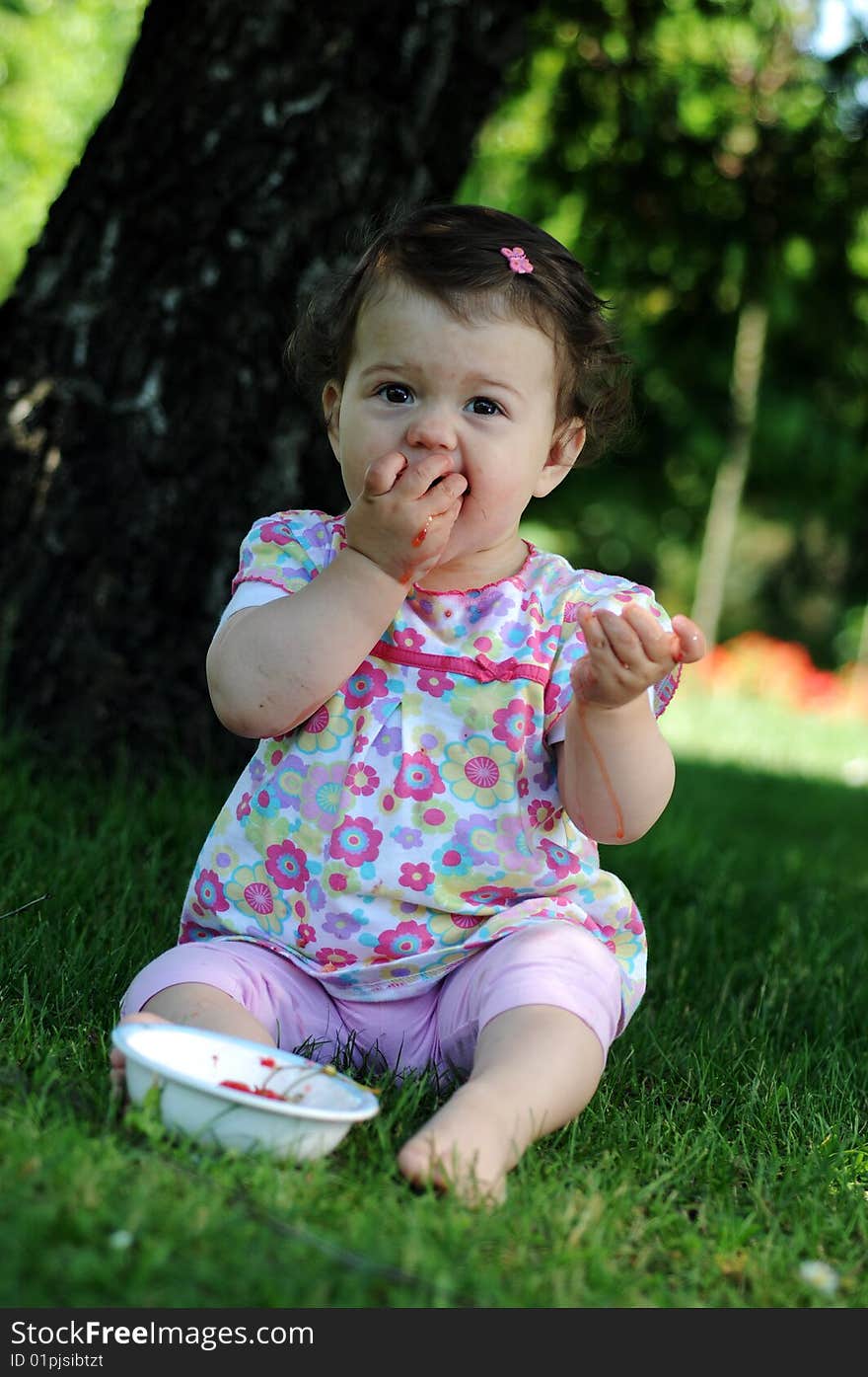 Baby girl in park