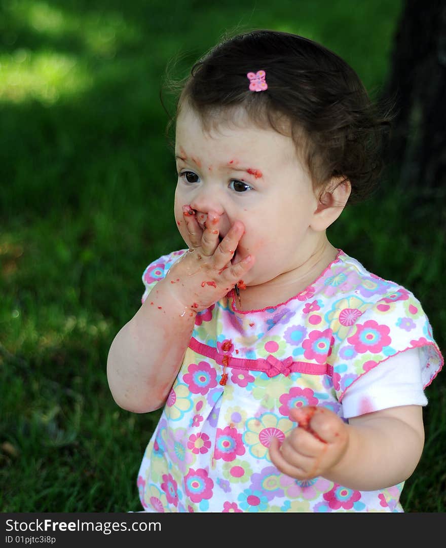 Baby girl in park