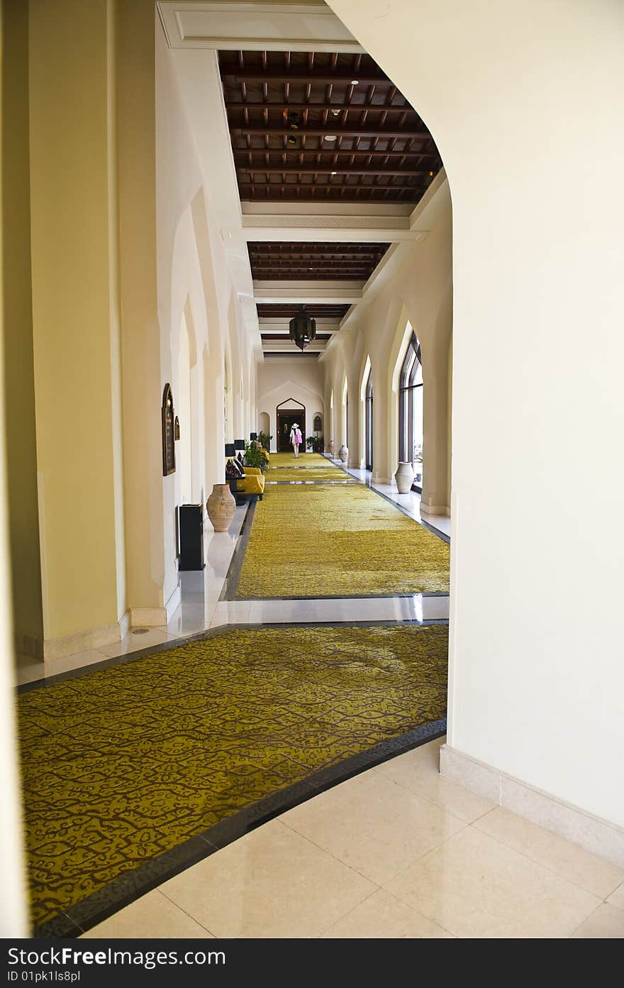 A luxurious corridor in a hotel.