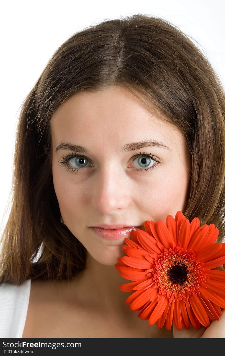 Beautiful Woman With A Bright Red Flower