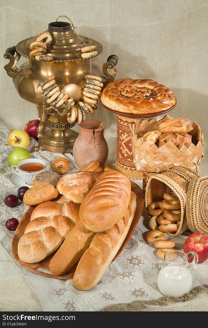 Still life with bread and pastry. Still life with bread and pastry