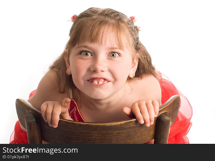 Girl on brown chair