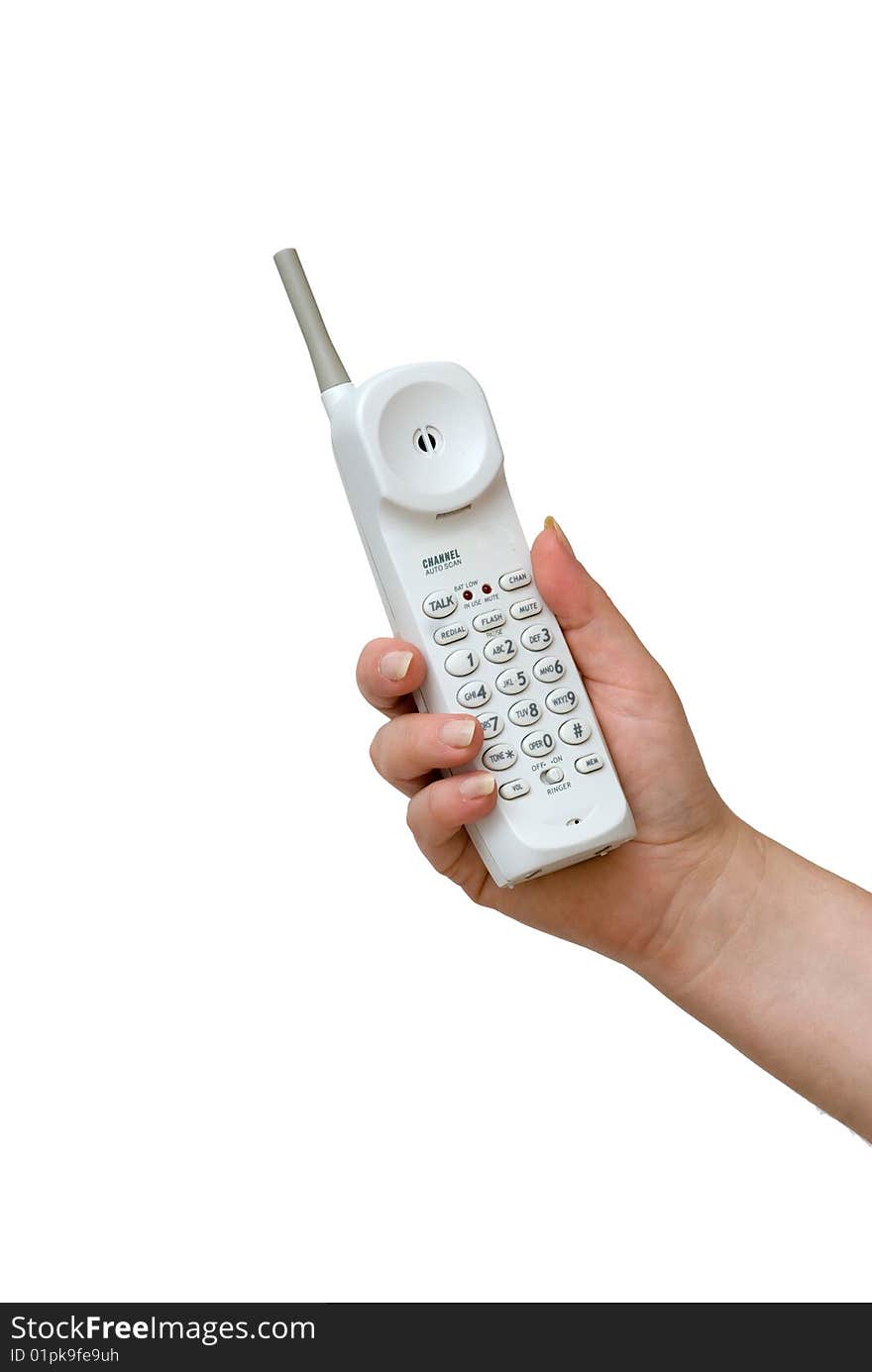 Hand with cordless telephone