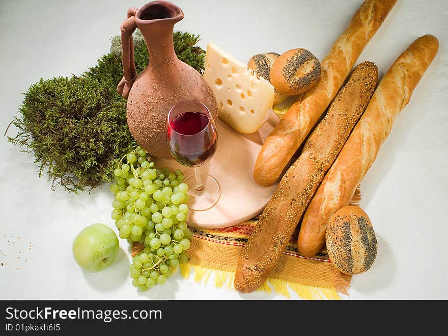 Different kinds of bread and fruits. Different kinds of bread and fruits