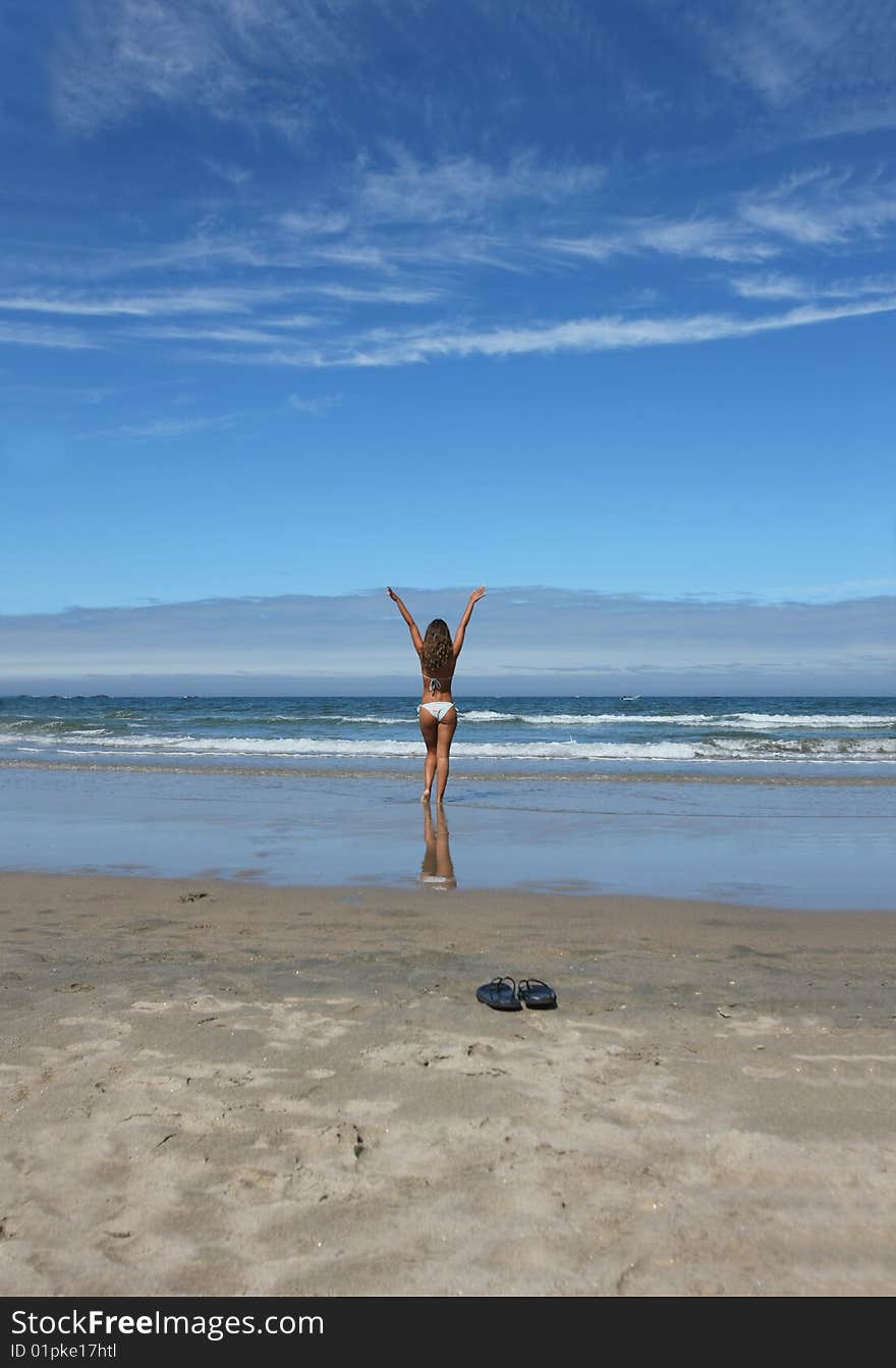 Woman and pair of flops