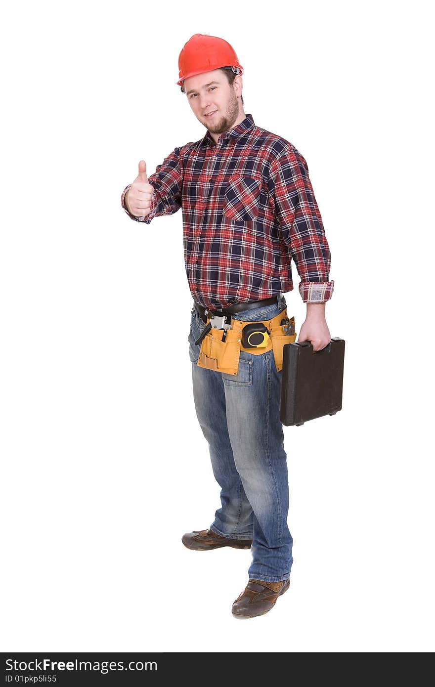 Workman with tools over white background. Workman with tools over white background